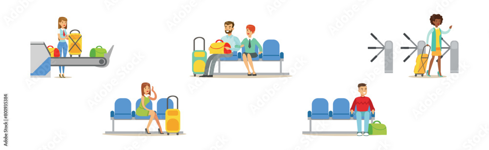 Different People Character in Airport Terminal Vector Set Different People Character in Airport Terminal Vector Set