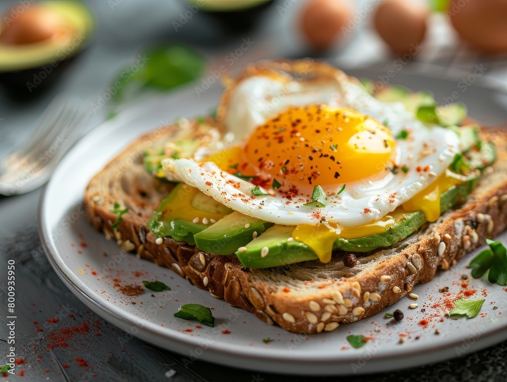 Avocado Toast Egg Eggs Tomatoes Bread Breakfast Close-Up Food Dining Blurred Background Image Avocado Toast Egg Eggs Tomatoes Bread Breakfast Close-Up Food Dining Blurred Background Image