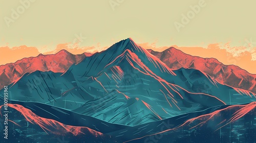 Snow mountain and sunrise illustration poster background