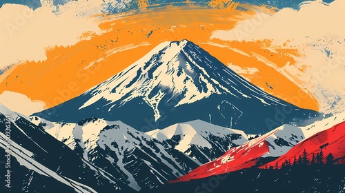 Snow mountain and sunrise illustration poster background