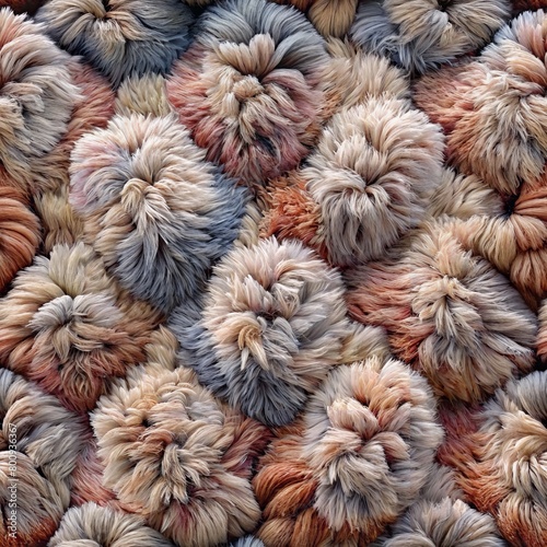 Seamless pattern of fluffy alpaca wool spun into warm scarves, Generative AI