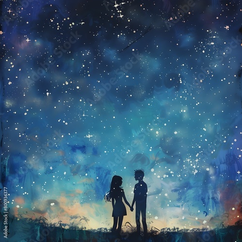 Ethereal Embrace Under the Starry Nightscape A Captivating Romantic Moment in Nature