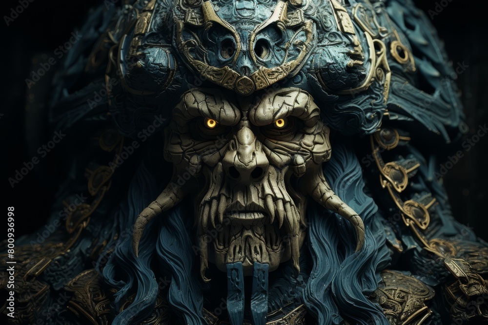 A highly detailed render of a Mayan warrior, wearing a ceremonial headdress, with glowing eyes. A highly detailed render of a Mayan warrior, wearing a ceremonial headdress, with glowing eyes.