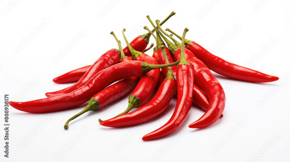 A fresh pile of red hot chili pepper on a white background, Spicy and hot.Vegetable photography