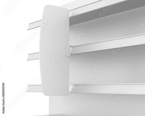 Supermarket Shelf Stopper Banner Blank Display for design presentation. 3d illustration. photo