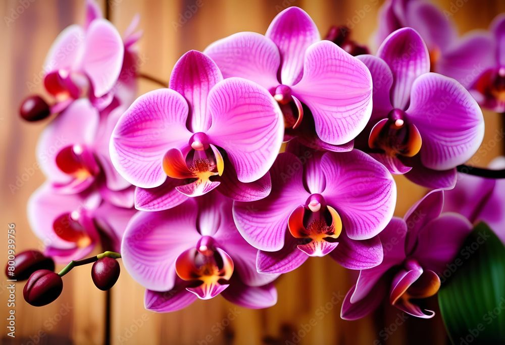 pink orchid flowers on a wooden background with soft lighting and a bokeh effect pink orchid flowers on a wooden background with soft lighting and a bokeh effect