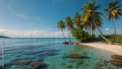 Tropical beach with palm trees and sea in summer.