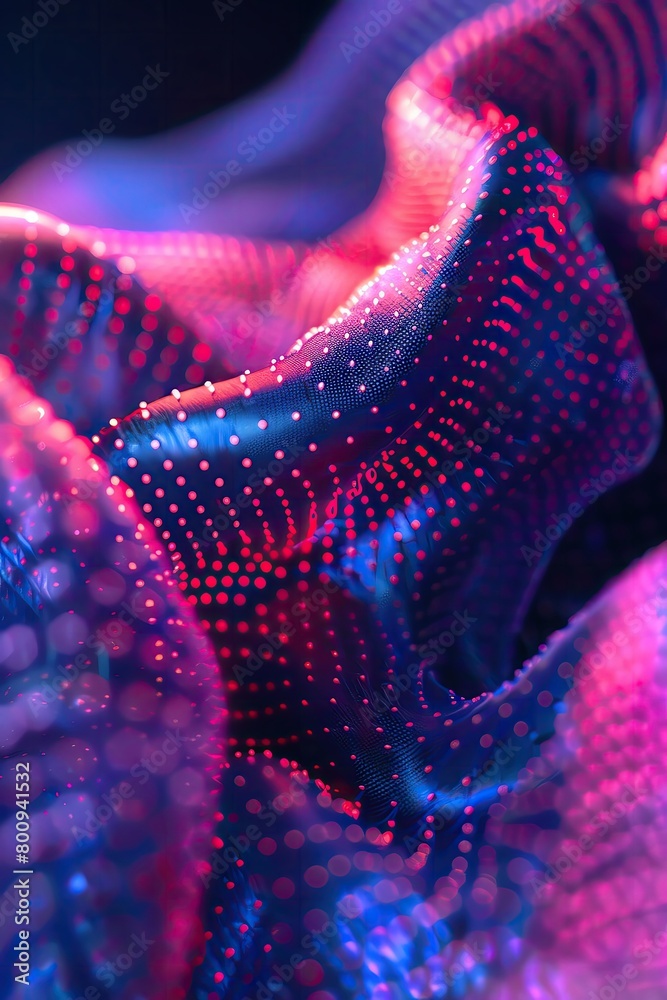 Macro shot of a freshly synthesized biometric skin, detailed textures under a high tech light Macro shot of a freshly synthesized biometric skin, detailed textures under a high tech light