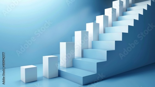 3D rendering of a staircase with white boxes on each step