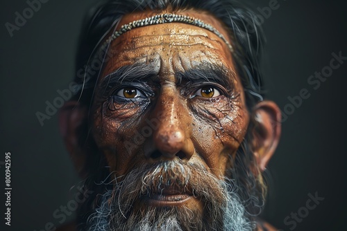 Guarani Paraguay and parts of Brazil, Argentina, Bolivia Man, hyper realistic portrait, isolated on a solid background, with empty copy space. photo