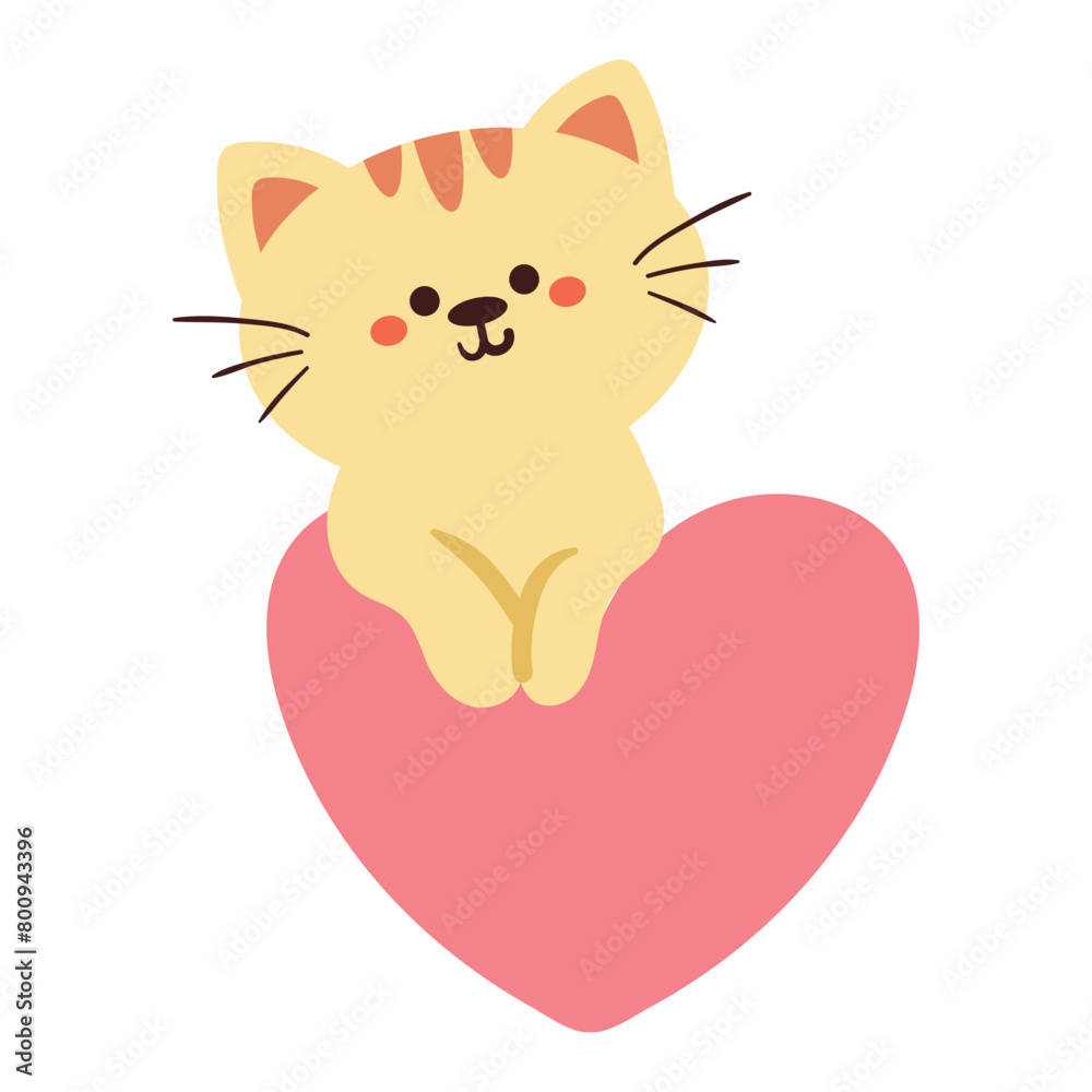 hand drawing cartoon cat holding a heart. cute animal doodle for valentine