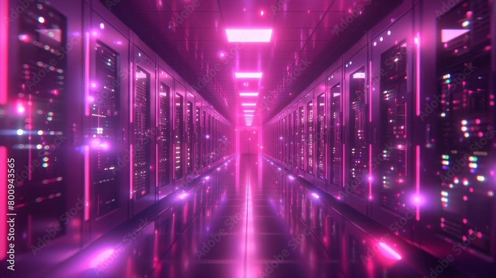 Fototapeta premium Cloud technology innovation, high-tech server room with glowing nodes, futuristic design