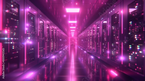 Cloud technology innovation  high-tech server room with glowing nodes  futuristic design