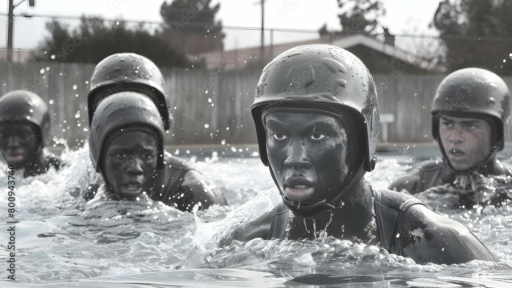 Practicing Rescue Techniques Lifeguards in Training. Concept Safety