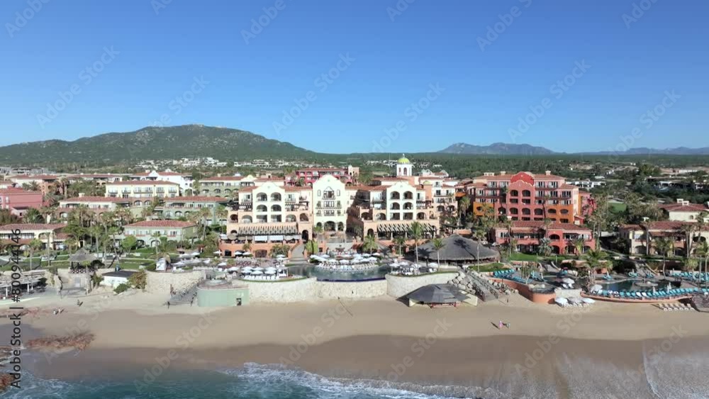 Aerial Drone Over Ocean To Oceanfront Hacienda Del Mar Los Cabos Resort Villas, Mexico Aerial Drone Over Ocean To Oceanfront Hacienda Del Mar Los Cabos Resort Villas, Mexico