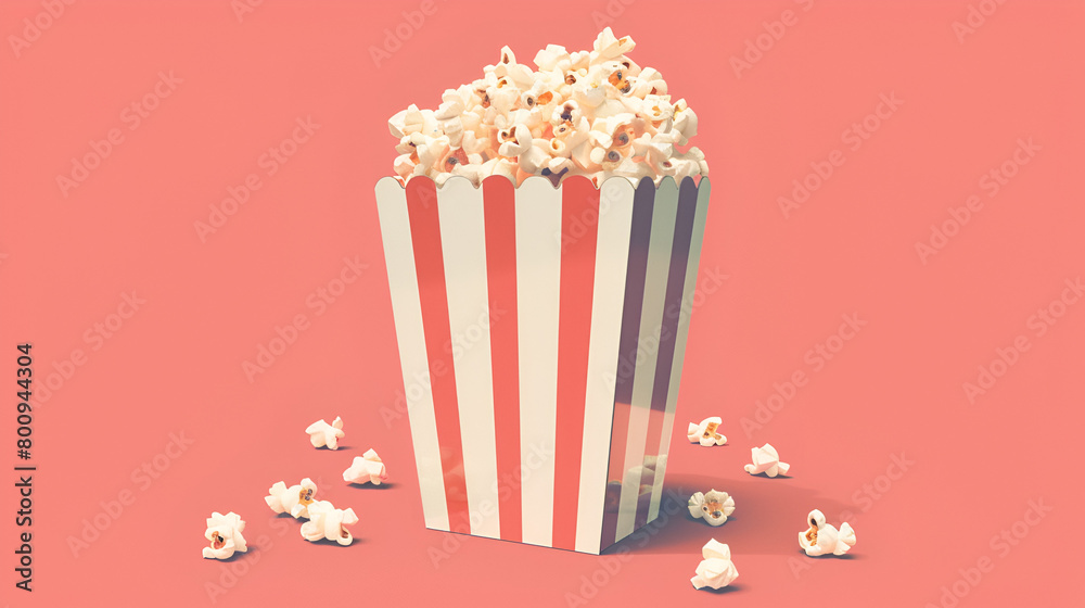Striped box with popcorn, generative Ai