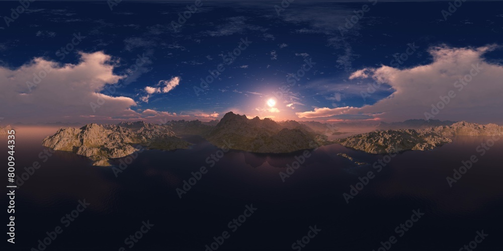 archipelago, sea bay, HDRI, environment map , Round panorama, spherical panorama, equidistant projection, 360 high resolution panorama 
