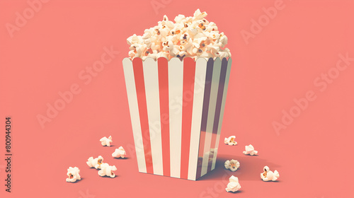 Striped box with popcorn, generative Ai