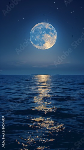 peaceful evening with full moon casting reflections on the calm sea