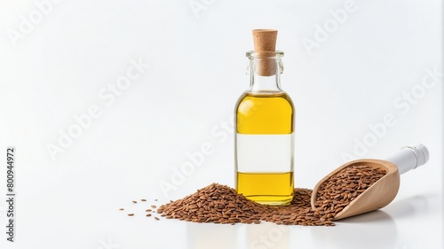 bottle of flaxseed oil on plain white background from Generative AI