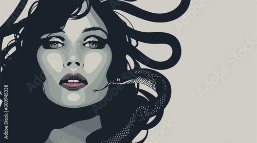 Sexy young woman with snake on grey background Vector