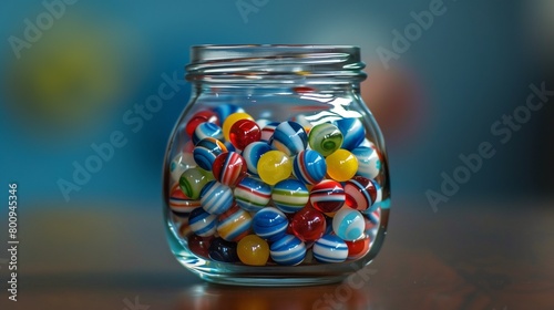 a clear glass jar filled with candies