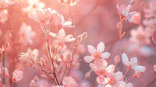 soft pink blossoms bloom under warm sunlight creating a serene and dreamy floral backdrop