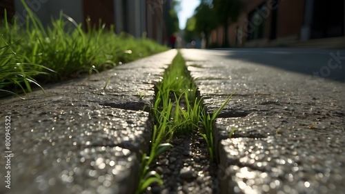 A blade of grass pushing through a crack in the pavement, defying urban constraints growth mindset. . 8k --ar 16:9 --v 6.0