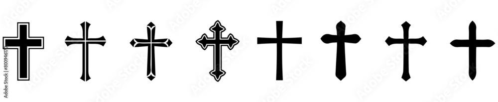 Christian cross icon collection. Vector illustration.