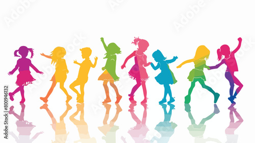 Silhouette of little children dancing against white background