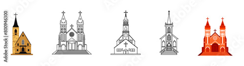 Church bulding line icon set. Icons of christian religion. Flat style - stock vector