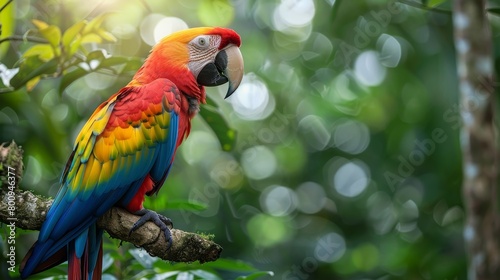 Colorful Scarlet Macaw Parrot in Tropical Forest