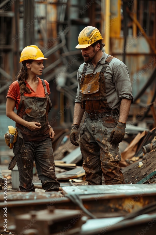 Two construction workers wearing hard hats Two construction workers wearing hard hats