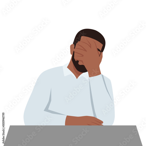 Young man with a gestures facepalm. Headache, disappointment or shame. Flat vector illustration isolated on white background