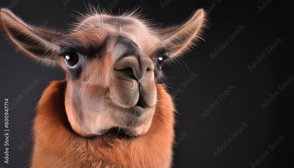 Llamas close up head on black background