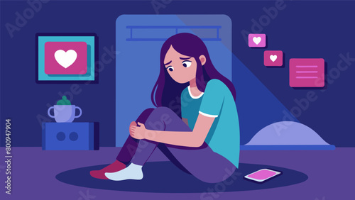 A teenager sitting alone in her room scrolling through Instagram and feeling envious and inadequate as she compares herself to her peers. Her the.