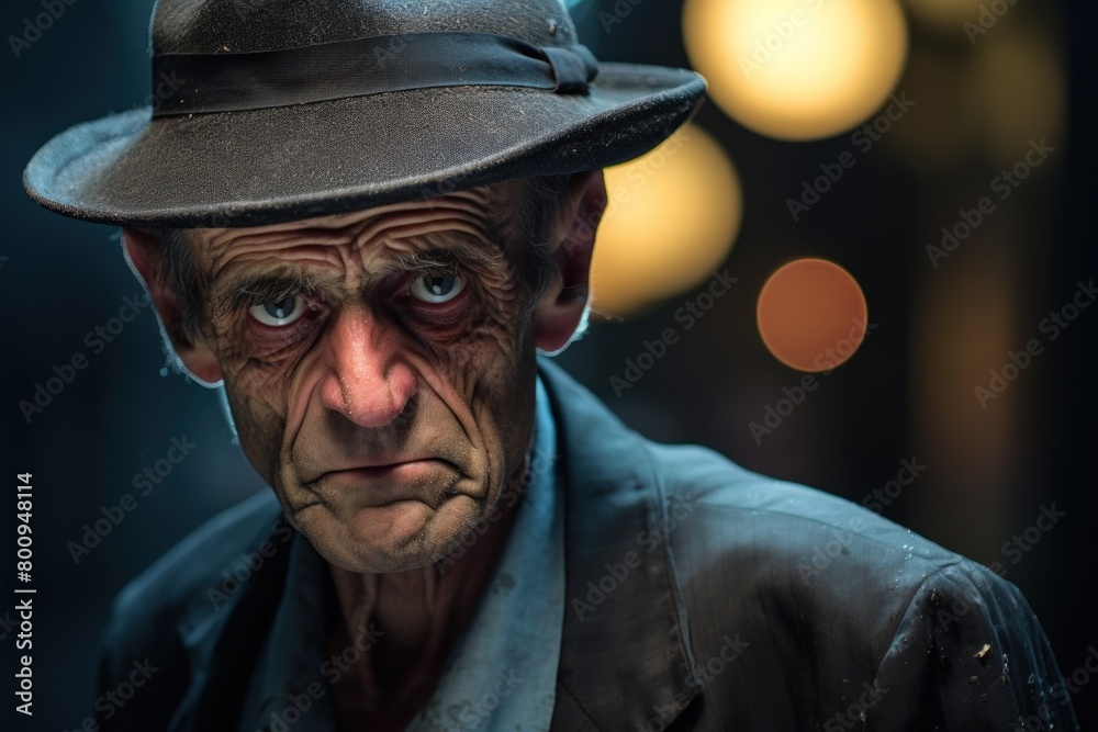 Weathered old man with intense gaze Weathered old man with intense gaze
