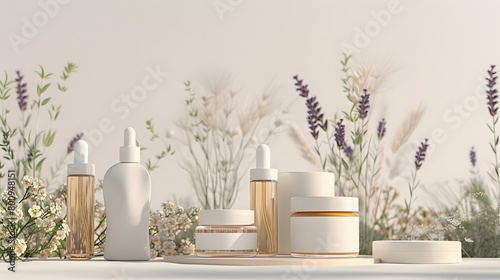 Cosmetic package background for product sales advertising from the concept of facial creams and serums.