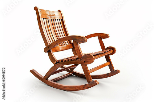 A rocking chair designed for outdoor use  crafted from weather-resistant materials  isolated on a solid white background.