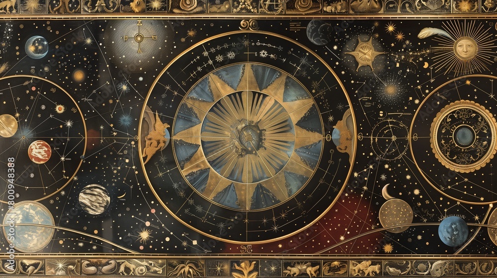 Naklejka premium a celestial text box adorned with gold frame