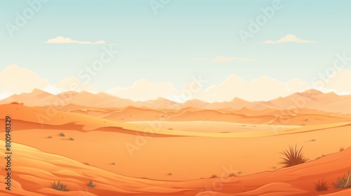 Vast desert landscape with mountains and clouds