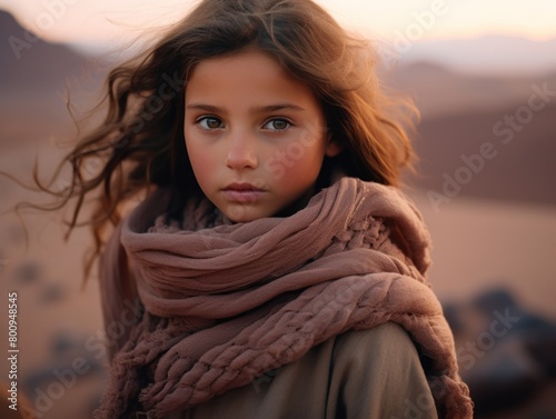 Pensive young girl in warm scarf