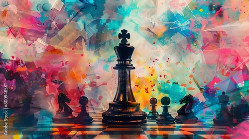 Chess King in Vibrant Watercolor Brushstrokes with Surreal Pawns on a Dynamic Canvas Capturing Creative Leadership and Ingenuity Generative ai
