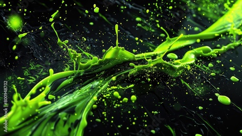 A cascade of neon green liquid splattering in all directions  capturing a moment of dynamic motion.