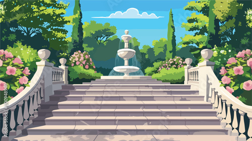Stairs with marble fountain in park Vector style vector