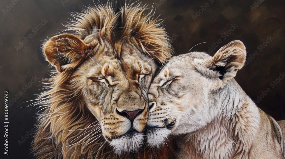 Lion and Lioness Embracing in Tender Moment
Lion and Lioness Embracing in Tender Moment