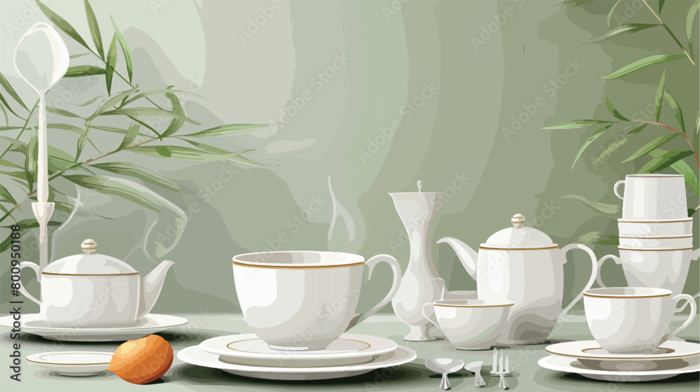 Stylish clean tableware on color background Vector 