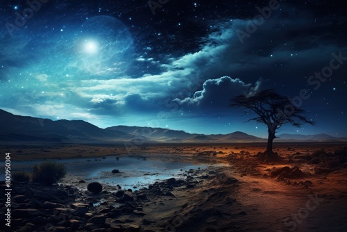 Serene desert landscape under starry night sky