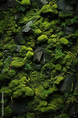 Lush green moss-covered rocks and foliage