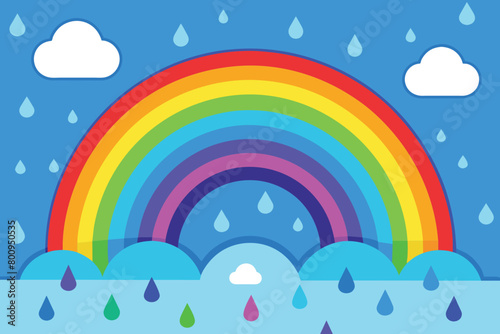 Rainbows and rain on vector background photo